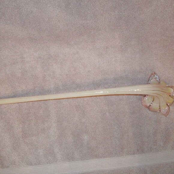 Vtg Hand Blow Art Glass Long Stem Flower 8 Petals Pink Cream Tan Swirl 22" EUC - Picture 5 of 7
